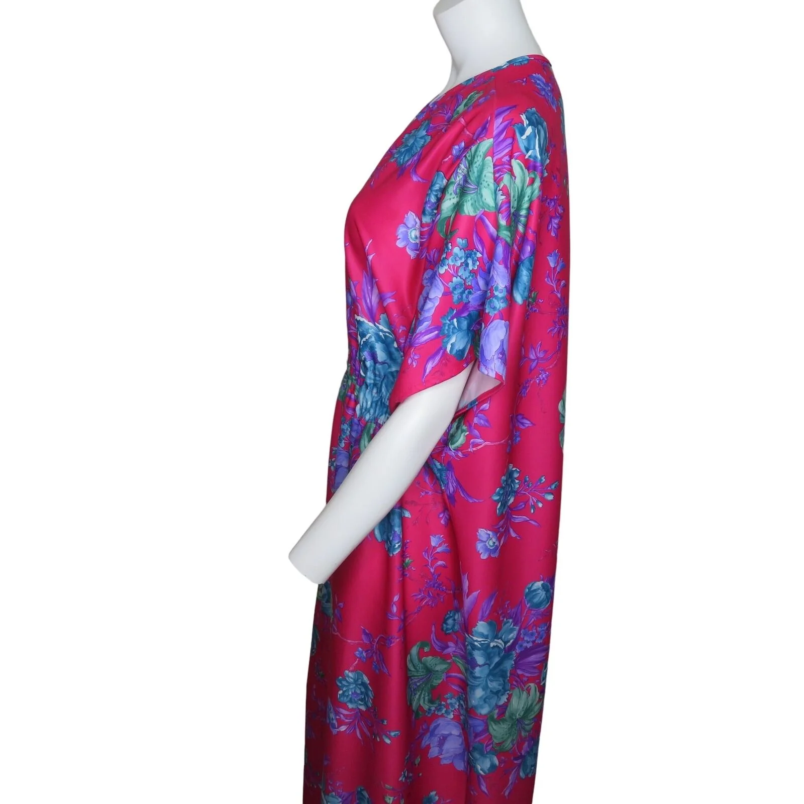 Vintage 70s Caftan Hostess Long Muumuu Maxi Dress M Pink Floral by Carriage Court - Image 7