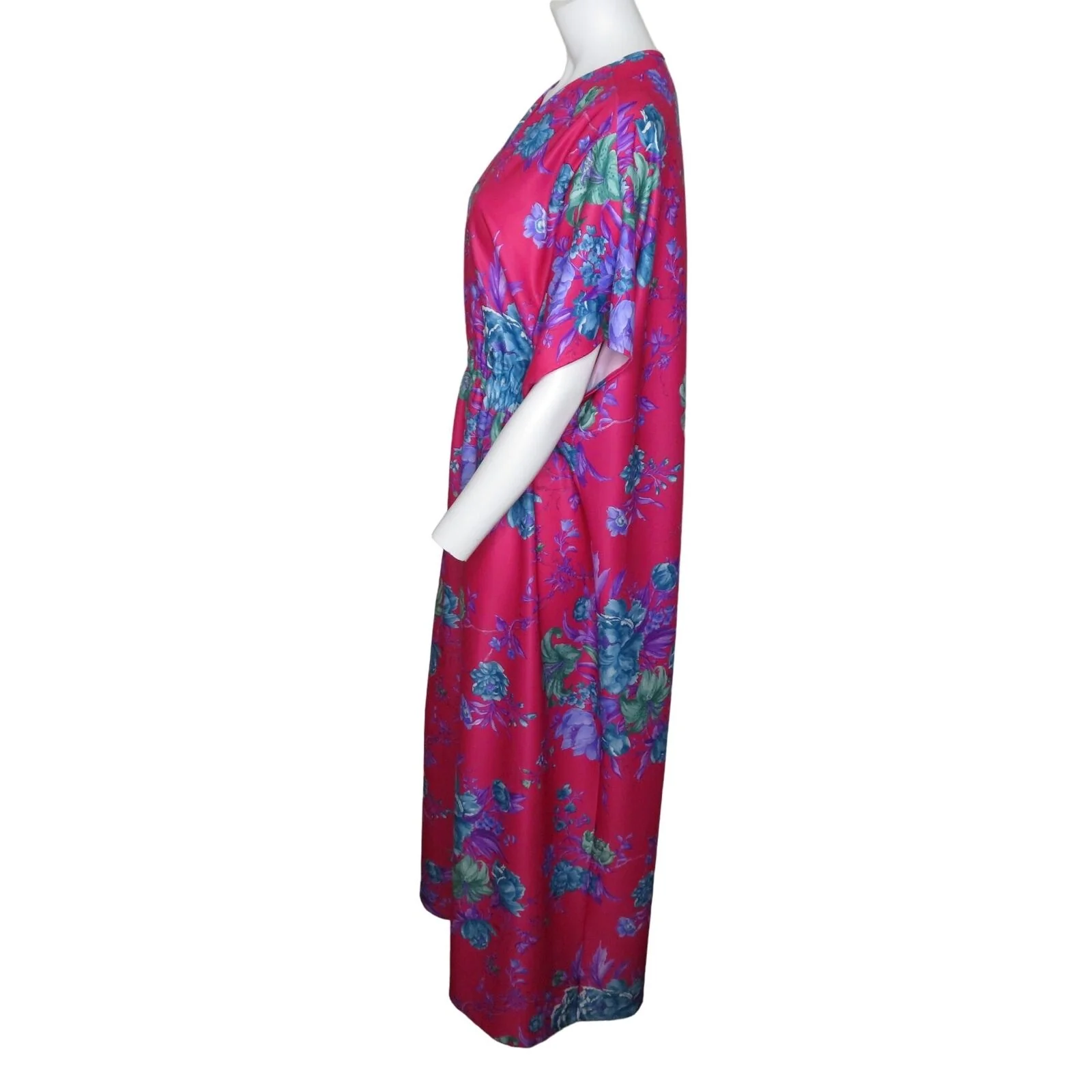 Vintage 70s Caftan Hostess Long Muumuu Maxi Dress M Pink Floral by Carriage Court - Image 8