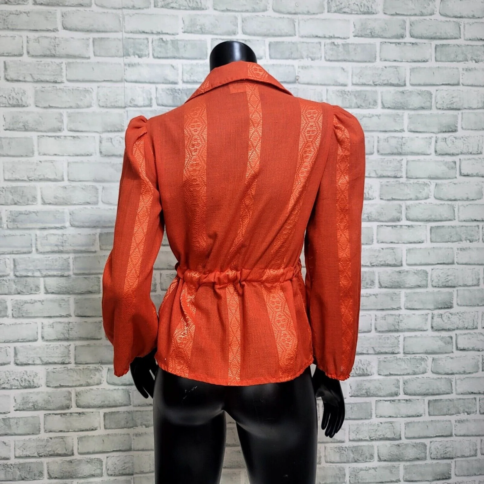 70s Orange Linen Popover Button Front Top Blouse By Casey's Place - Image 2