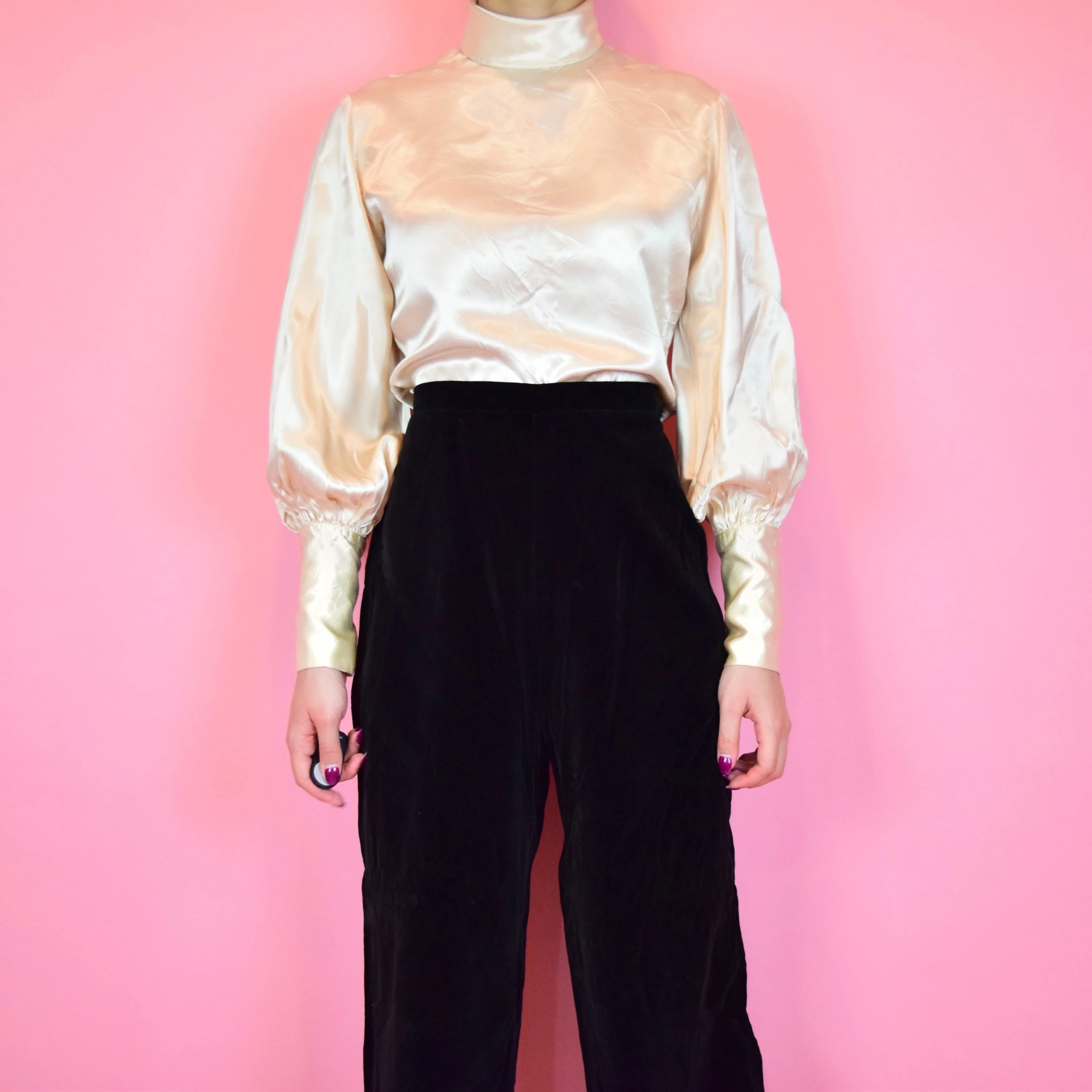 Vintage 70s Champagne Rose Gold Silky Blouse - Image 3