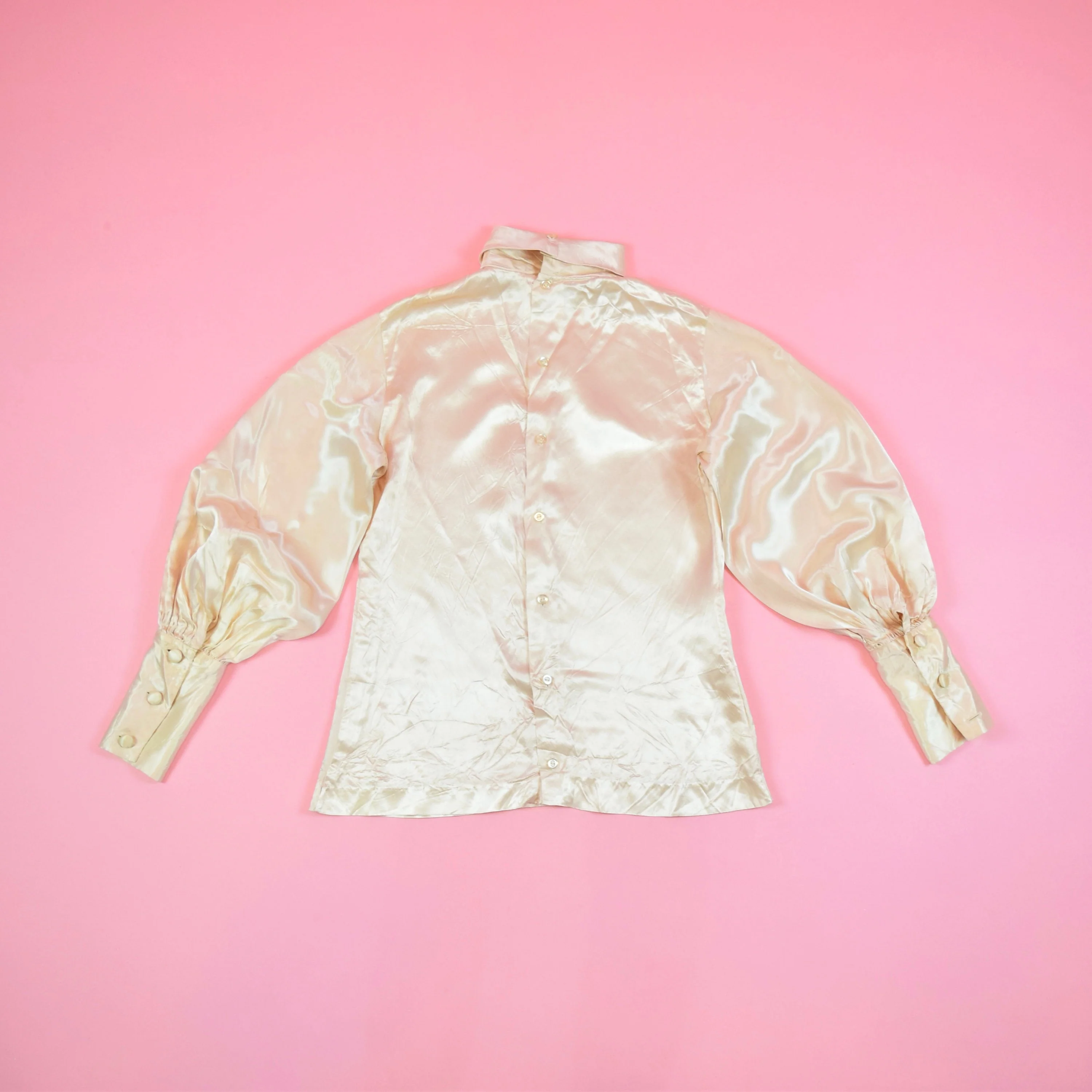 Vintage 70s Champagne Rose Gold Silky Blouse - Image 7