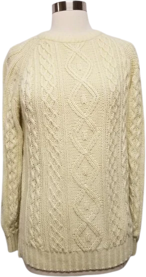 Vintage 70s Cream Cable Knit Acrylic Greek Fisherman Pullover Sweater Woman's Md by Plenge Trading Ltd