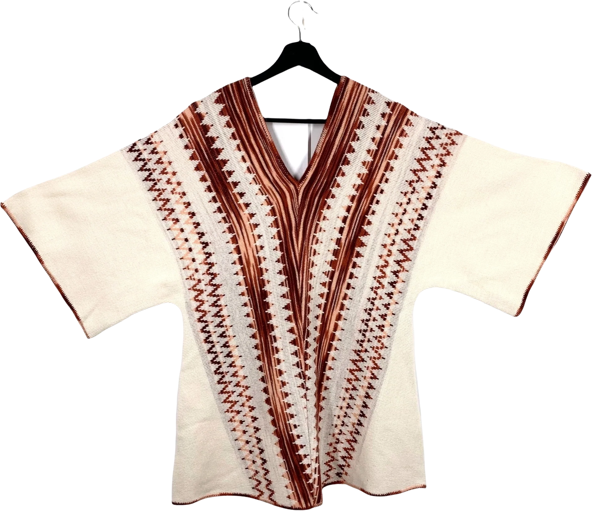 Vintage 70s Cream Pattern Sleeved Knit Poncho by Milrank