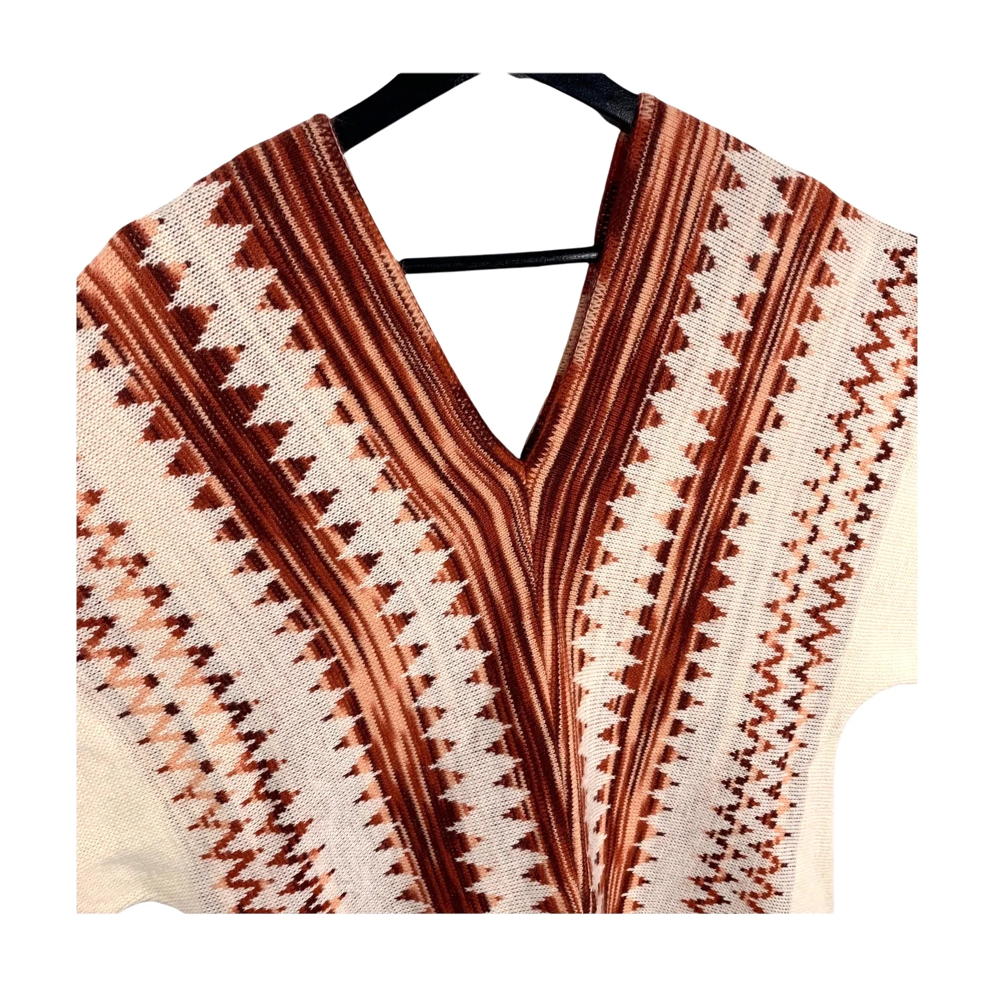 Vintage 70s Cream Pattern Sleeved Knit Poncho by Milrank - Image 2