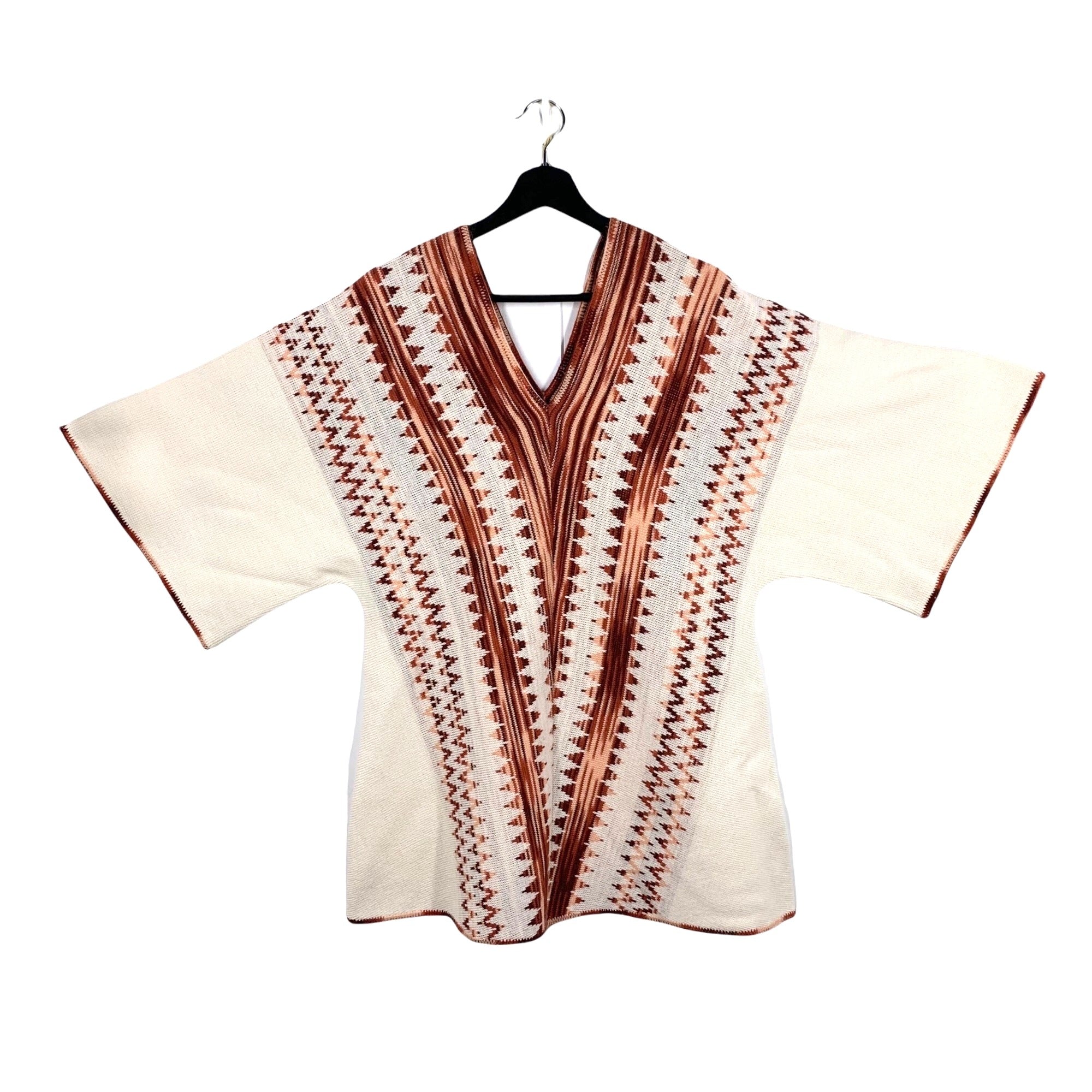 Vintage 70s Cream Pattern Sleeved Knit Poncho by Milrank - Image 4