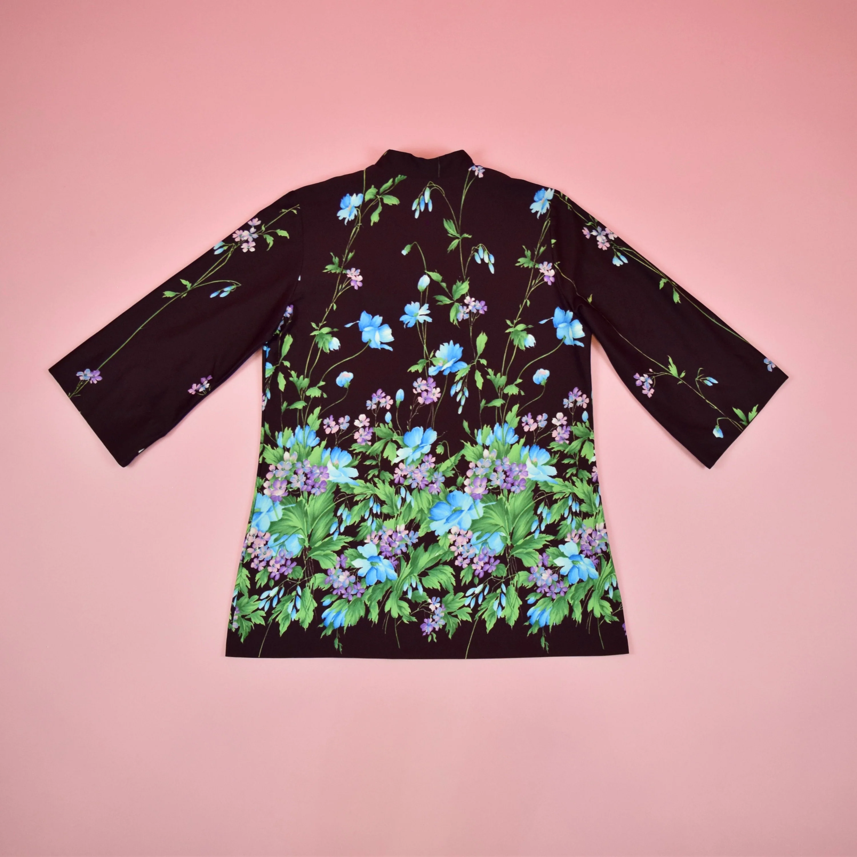 Vintage 70s Dark Red Purple Floral Tunic Blouse by Teddi of California - Image 7