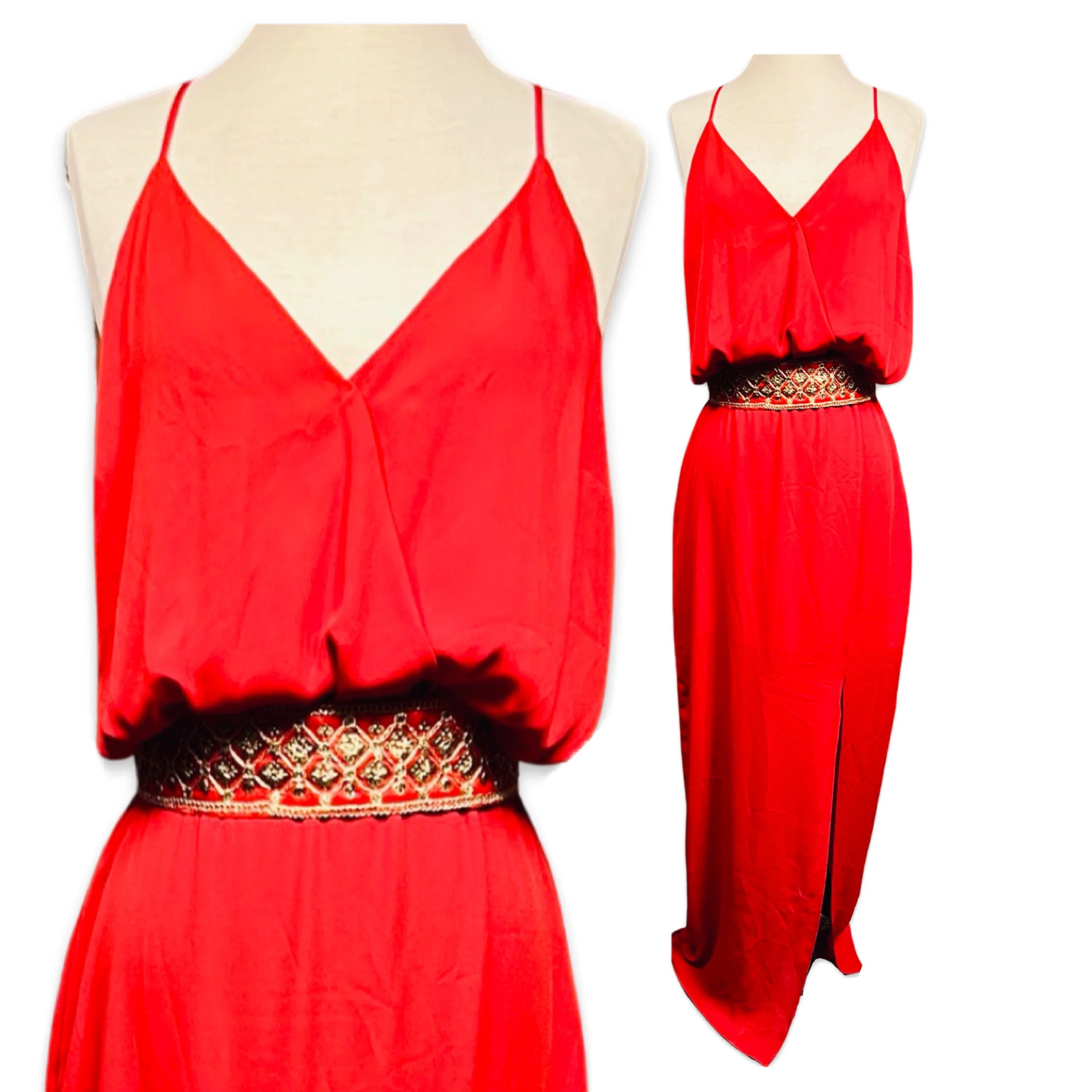 Vintage 70s Deep Red Disco Maxi Dress - Image 3
