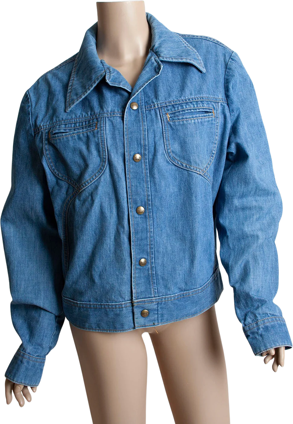 Vintage 70s Denim Jacket Et Medium Blue Jean Jacket Mens Unisex Snap Button Front Medium Large by Lee