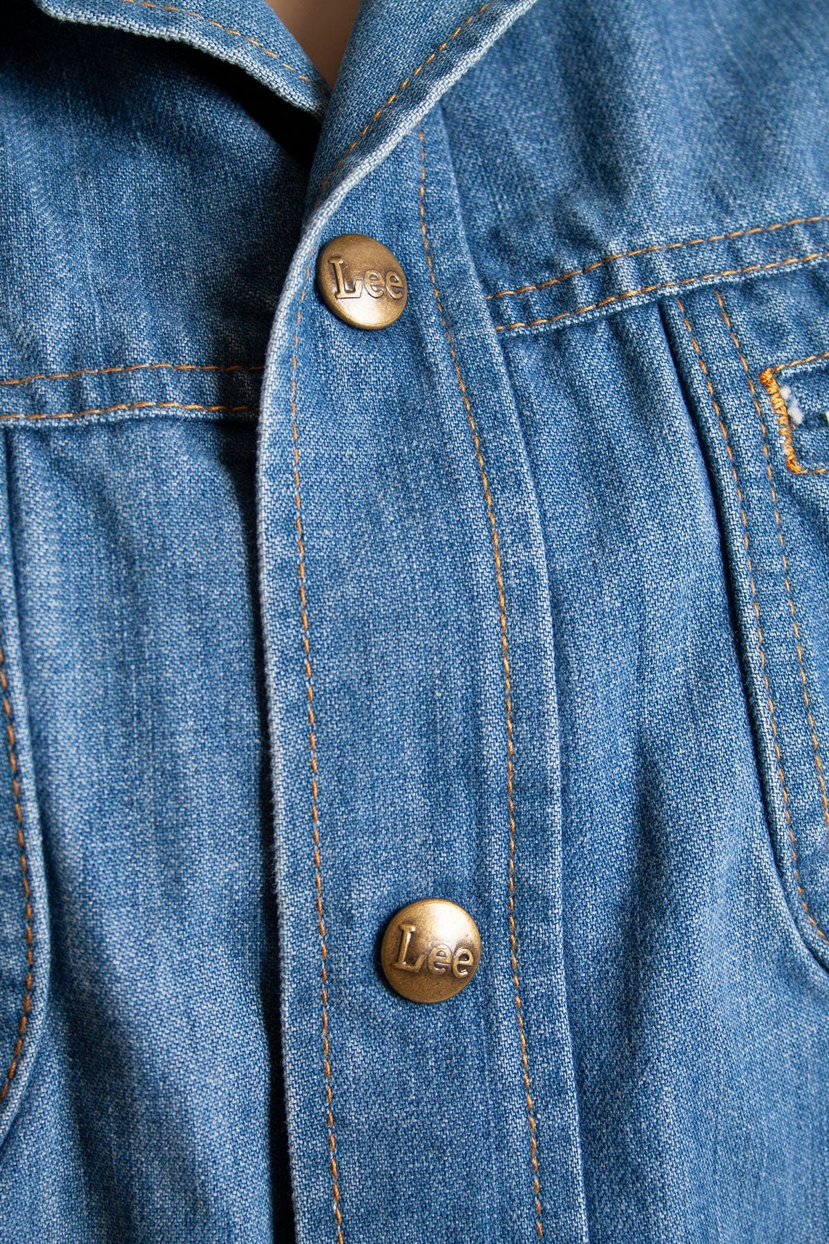 Vintage 70s Denim Jacket Et Medium Blue Jean Jacket Mens Unisex Snap Button Front Medium Large by Lee - Image 5