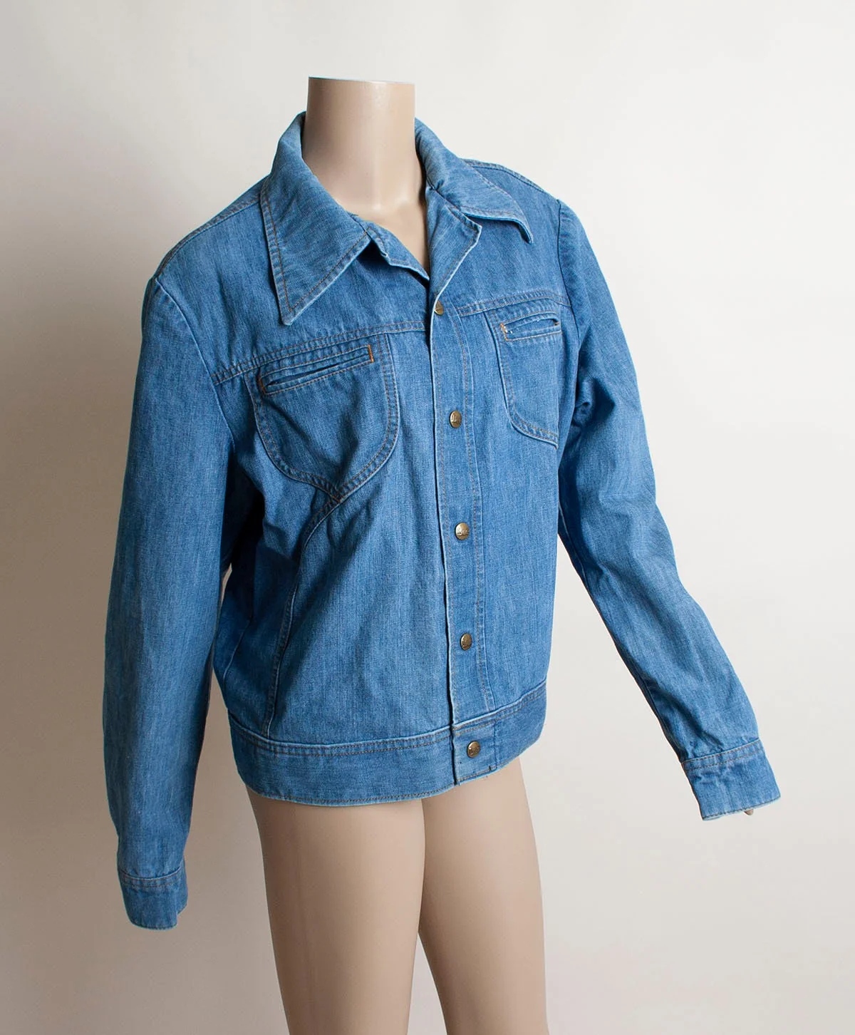 Vintage 70s Denim Jacket Et Medium Blue Jean Jacket Mens Unisex Snap Button Front Medium Large by Lee - Image 6
