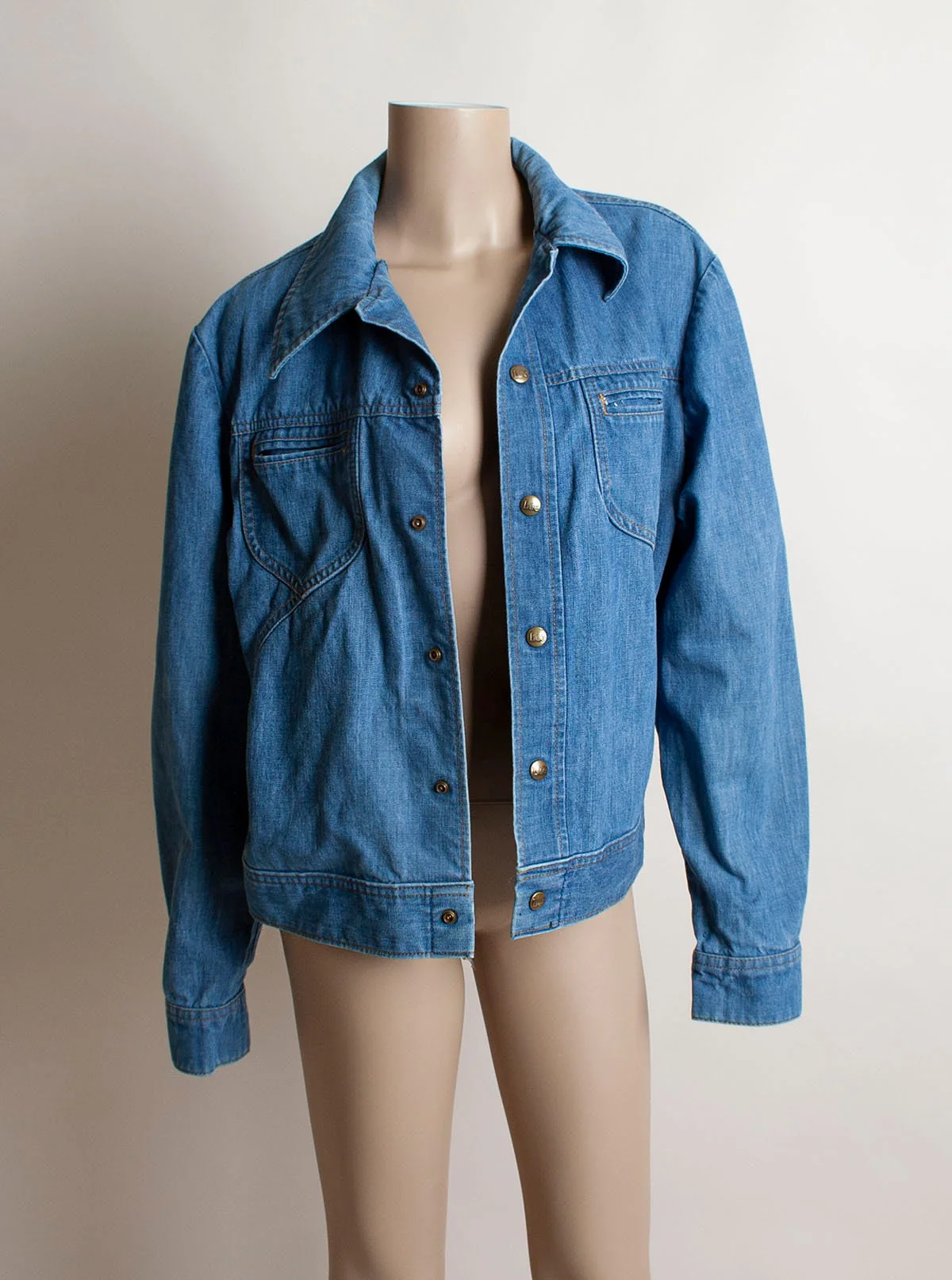 Vintage 70s Denim Jacket Et Medium Blue Jean Jacket Mens Unisex Snap Button Front Medium Large by Lee - Image 7