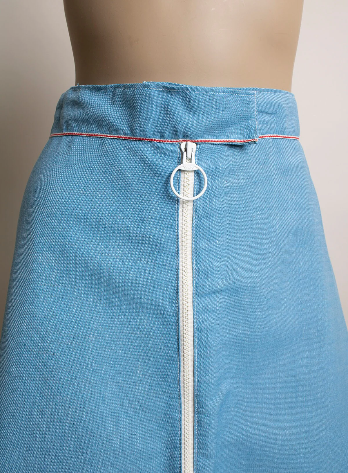 Vintage 70s Denim Look Cotton Floor Length Skirt with Embroidered Funny Guy Border Print - Image 5