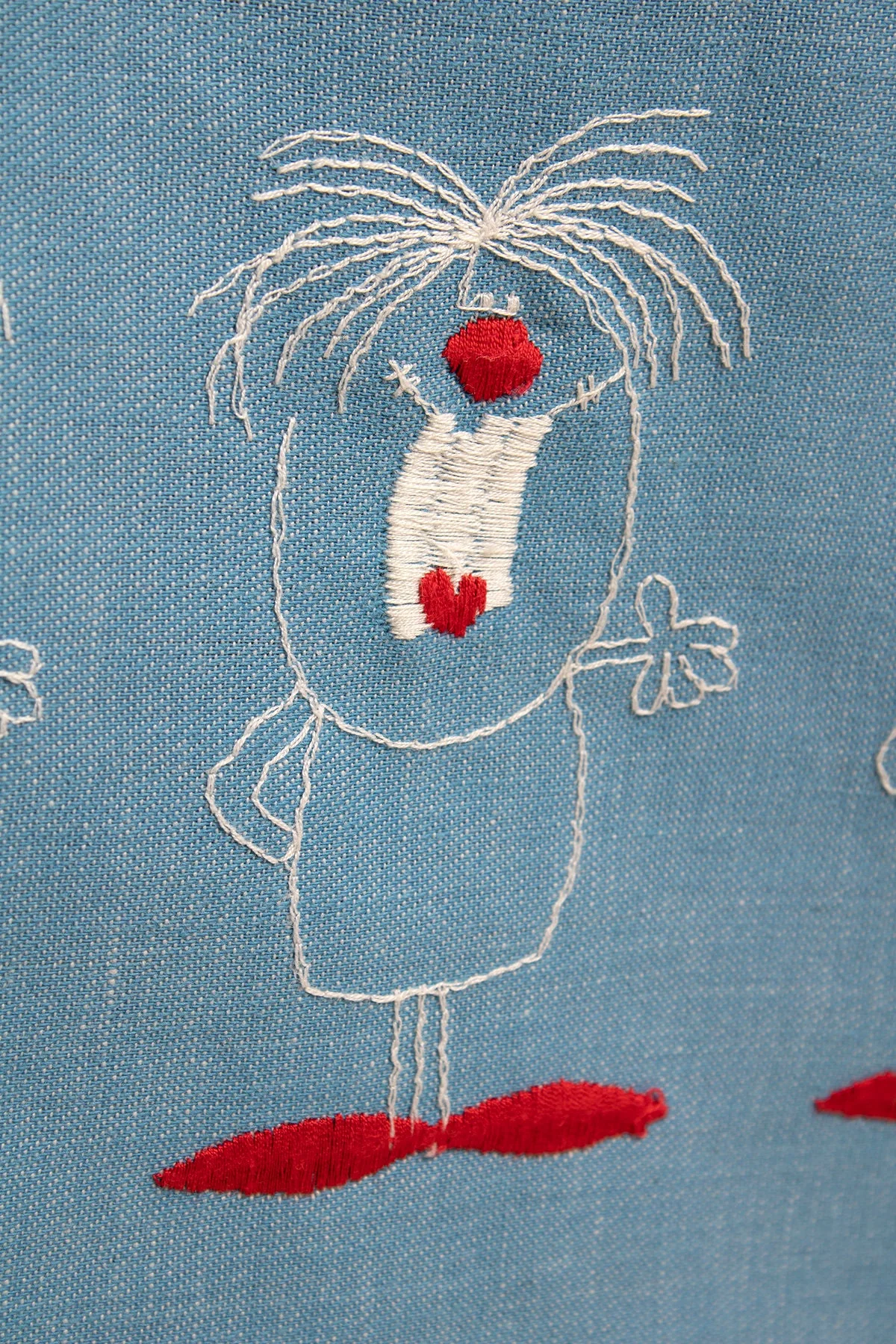Vintage 70s Denim Look Cotton Floor Length Skirt with Embroidered Funny Guy Border Print - Image 7