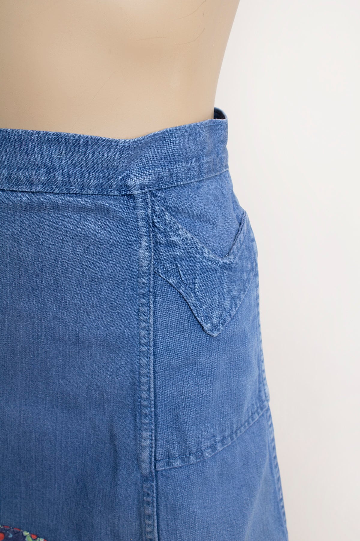 Vintage 70s Denim Skirt 70s Jean Patchwork Flare Skirt Small 26" Waist - Image 6