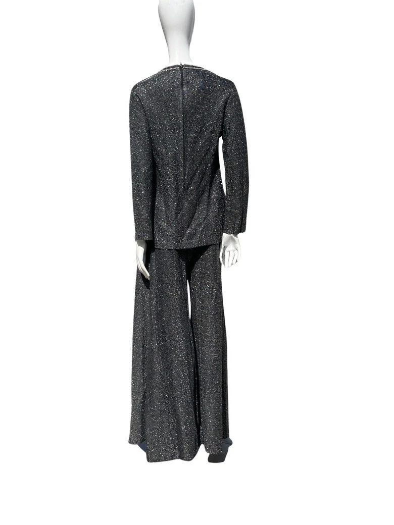 Vintage 70s Disco Bell Bottom Pants and Top Set Ensemble Palazzo Pants Loll Ease and Embellished Tunic Top Size M Partt Pantsuit by Loll Ease - Image 3
