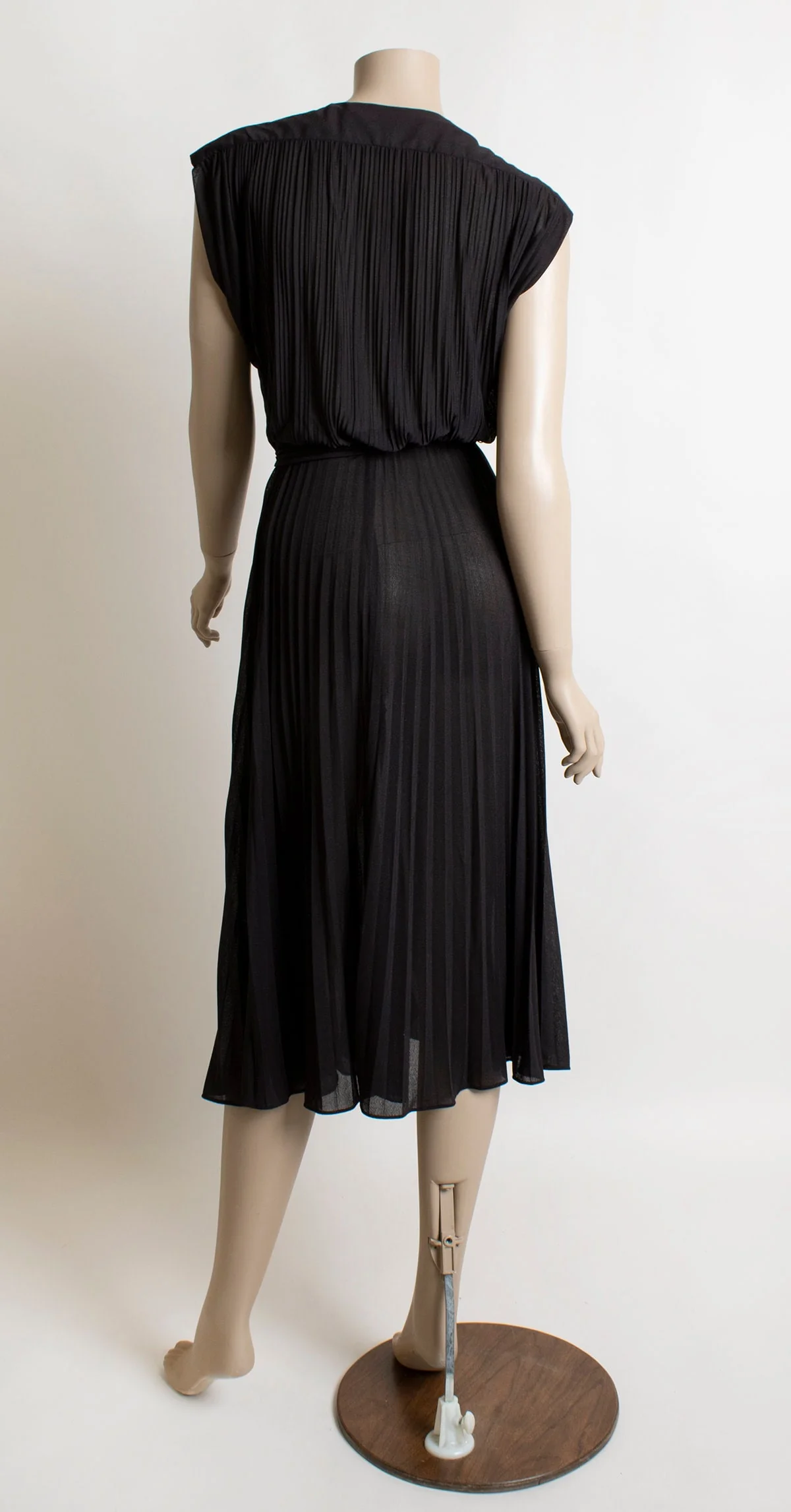 Vintage 70s Disco Dress Sheer Black Pleated Slinky Wrap Style Full Sweep Skirt Disco Dress by Jody of California Jt Small by Jody of California - Image 2