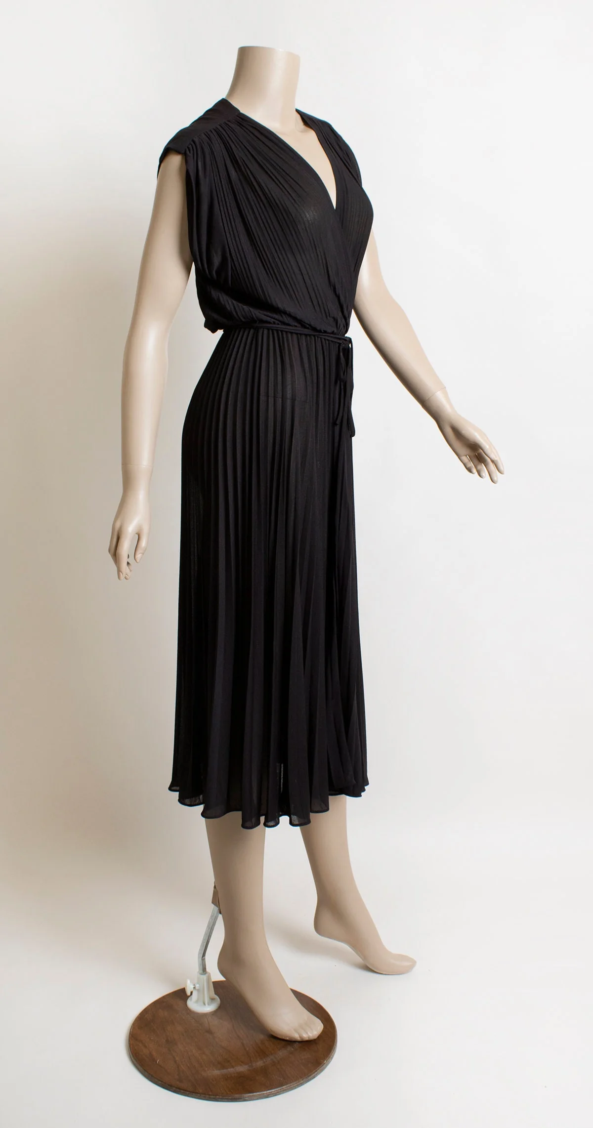 Vintage 70s Disco Dress Sheer Black Pleated Slinky Wrap Style Full Sweep Skirt Disco Dress by Jody of California Jt Small by Jody of California - Image 4