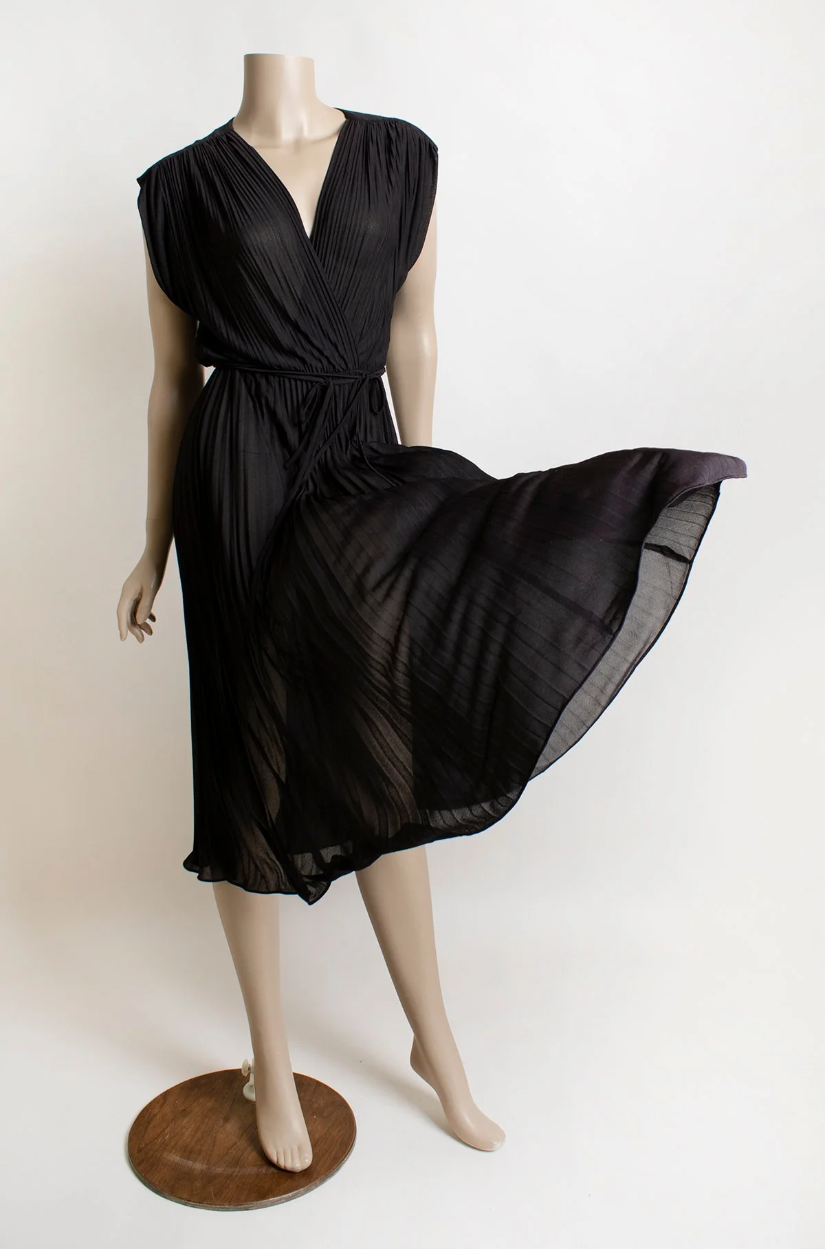 Vintage 70s Disco Dress Sheer Black Pleated Slinky Wrap Style Full Sweep Skirt Disco Dress by Jody of California Jt Small by Jody of California - Image 5