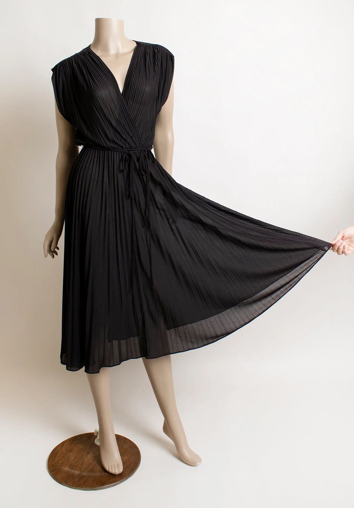 Vintage 70s Disco Dress Sheer Black Pleated Slinky Wrap Style Full Sweep Skirt Disco Dress by Jody of California Jt Small by Jody of California - Image 6