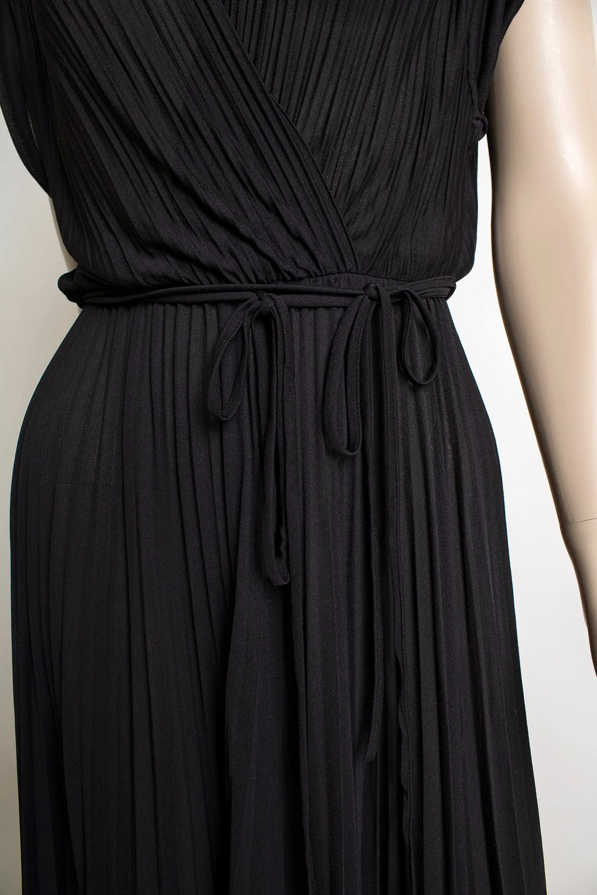 Vintage 70s Disco Dress Sheer Black Pleated Slinky Wrap Style Full Sweep Skirt Disco Dress by Jody of California Jt Small by Jody of California - Image 7