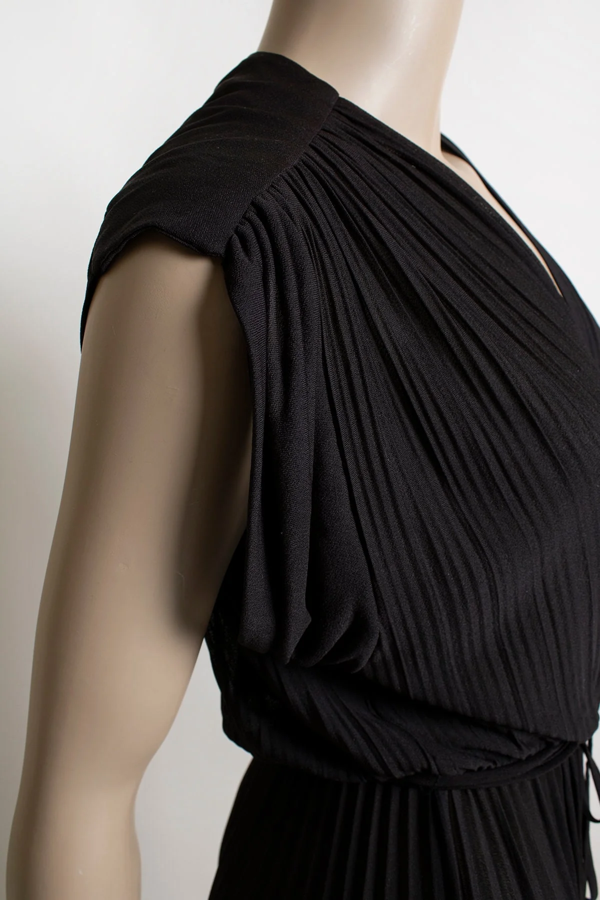 Vintage 70s Disco Dress Sheer Black Pleated Slinky Wrap Style Full Sweep Skirt Disco Dress by Jody of California Jt Small by Jody of California - Image 8