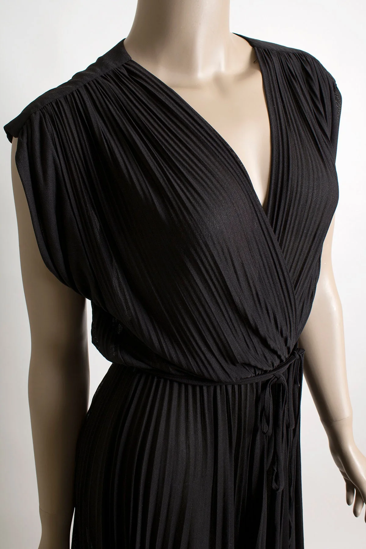 Vintage 70s Disco Dress Sheer Black Pleated Slinky Wrap Style Full Sweep Skirt Disco Dress by Jody of California Jt Small by Jody of California - Image 9