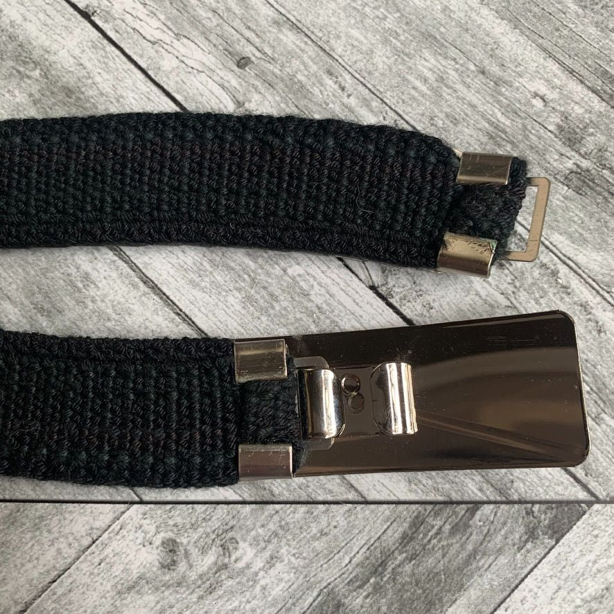 Vintage 70s Disco Women's Silver Black Stretchy Scallop Scales Sequin Belt - Image 11