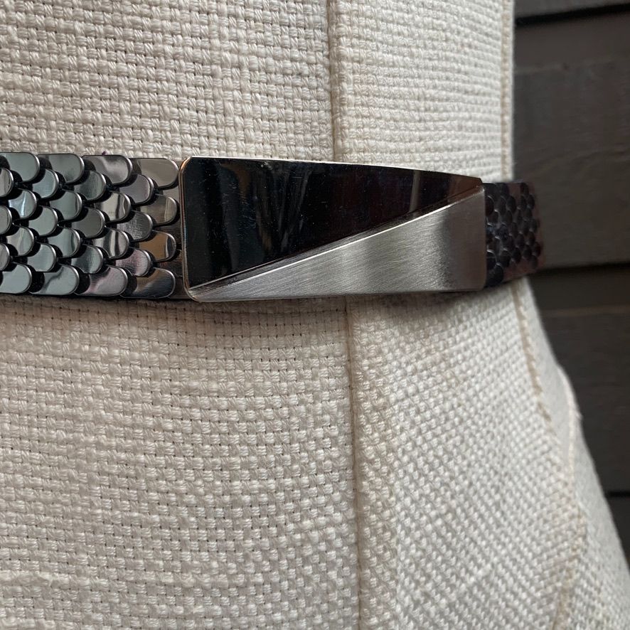 Vintage 70s Disco Women's Silver Black Stretchy Scallop Scales Sequin Belt - Image 5