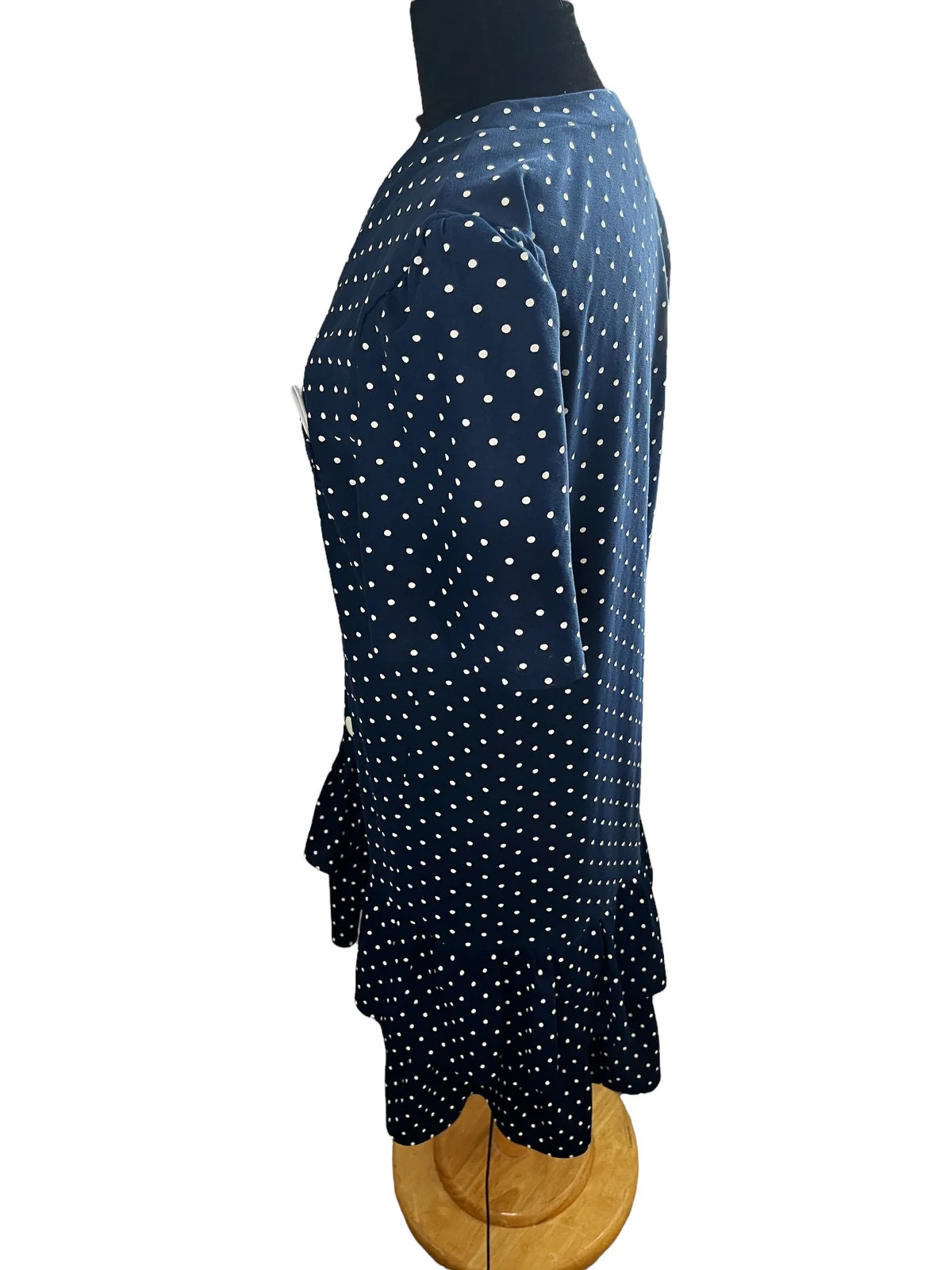 Vintage 70s Does 20s Blue White Polka Dot Ruffle Dress 18/xxl by Tabby of California - Image 5
