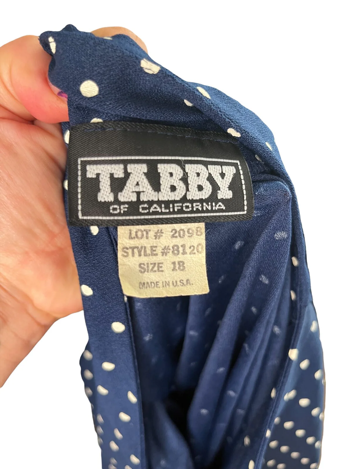 Vintage 70s Does 20s Blue White Polka Dot Ruffle Dress 18/xxl by Tabby of California - Image 6