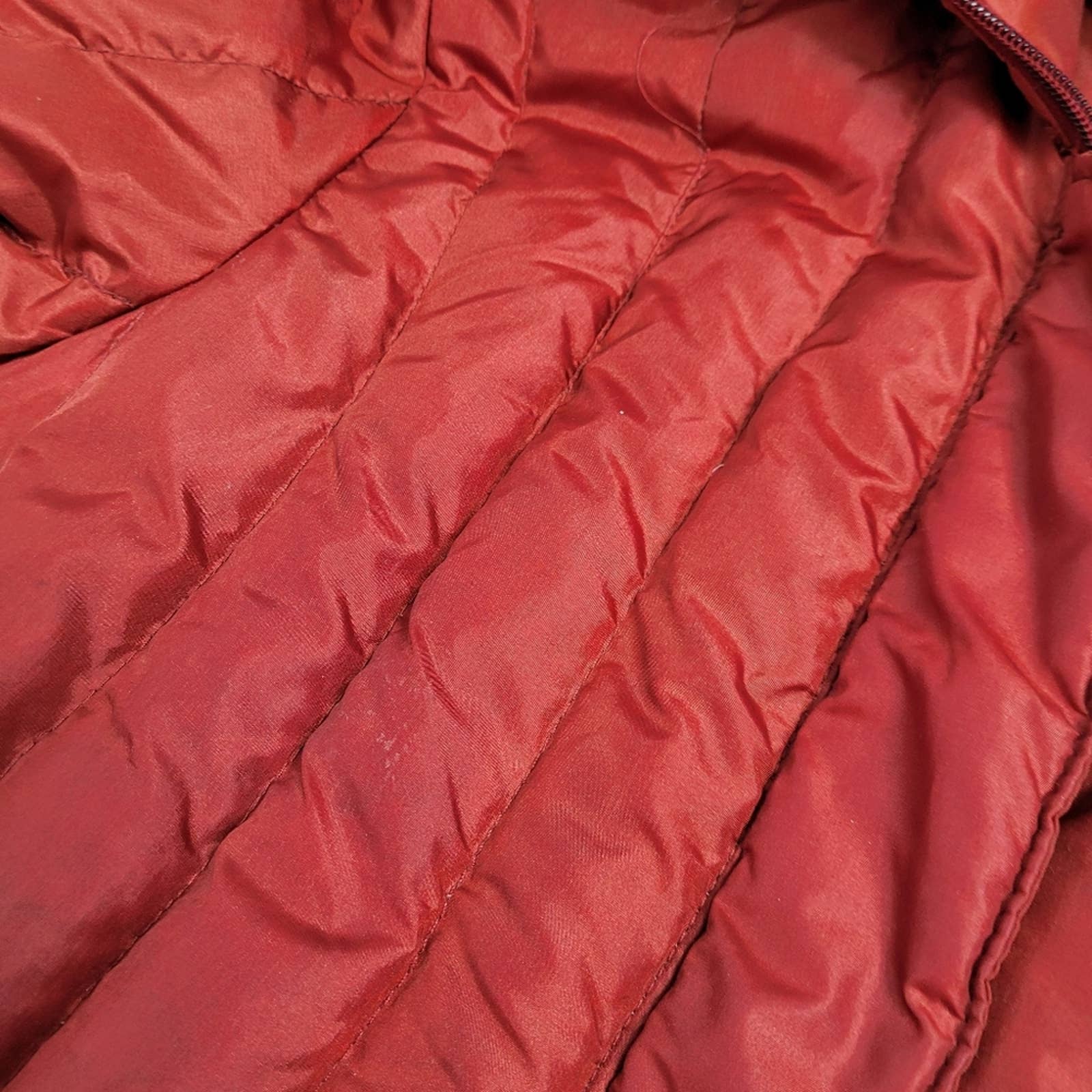 Vintage 70s Down Jacket Rust Orange Long Full Zip Tie Waist Quilted Coat S by Sharpe - Image 12