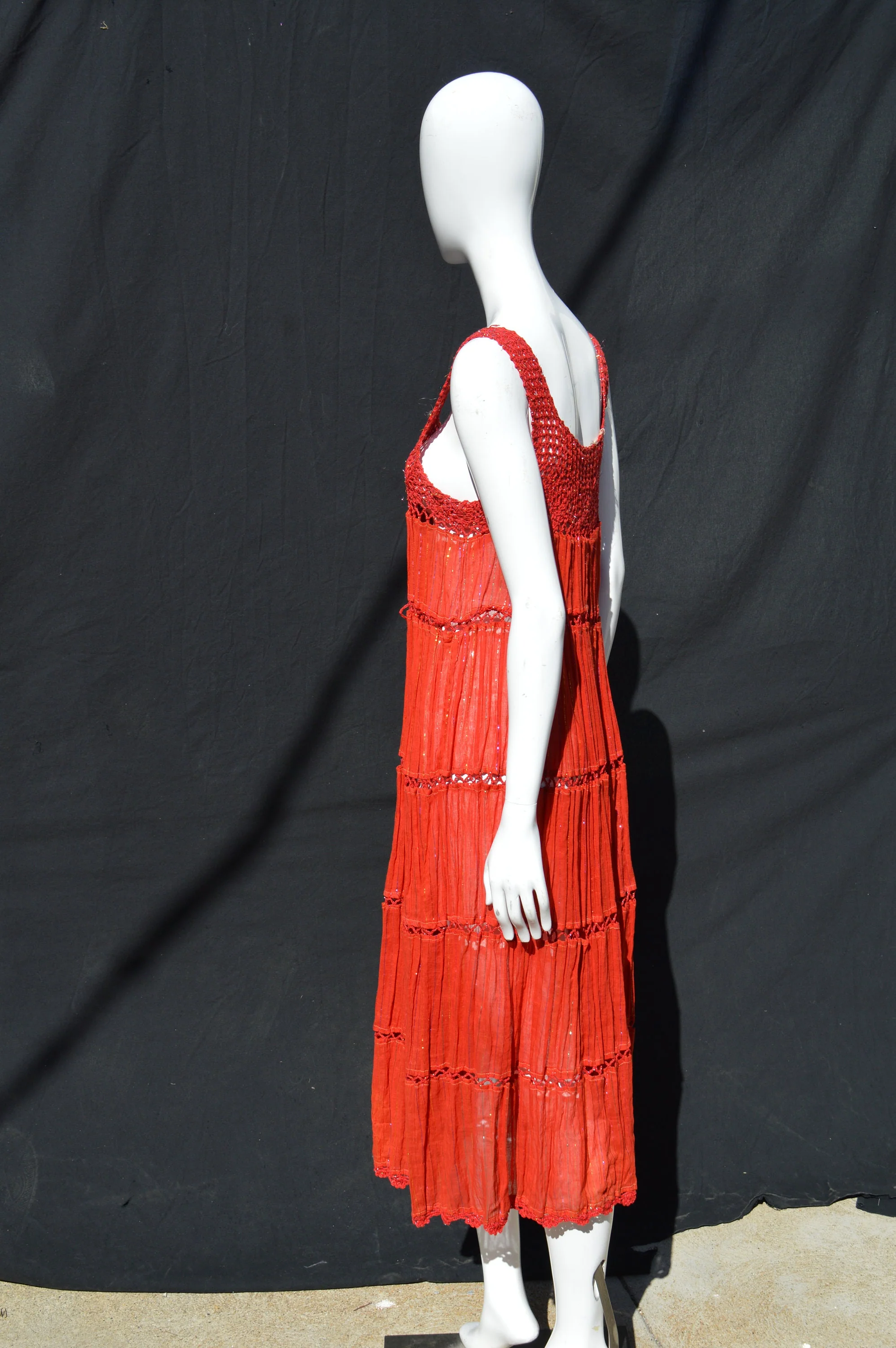 Vintage 70s Dress Crocheted Sundress Sheer Gauzy Cotton Metallic Rainbow Thread Sexy One Size Festival Dress - Image 2