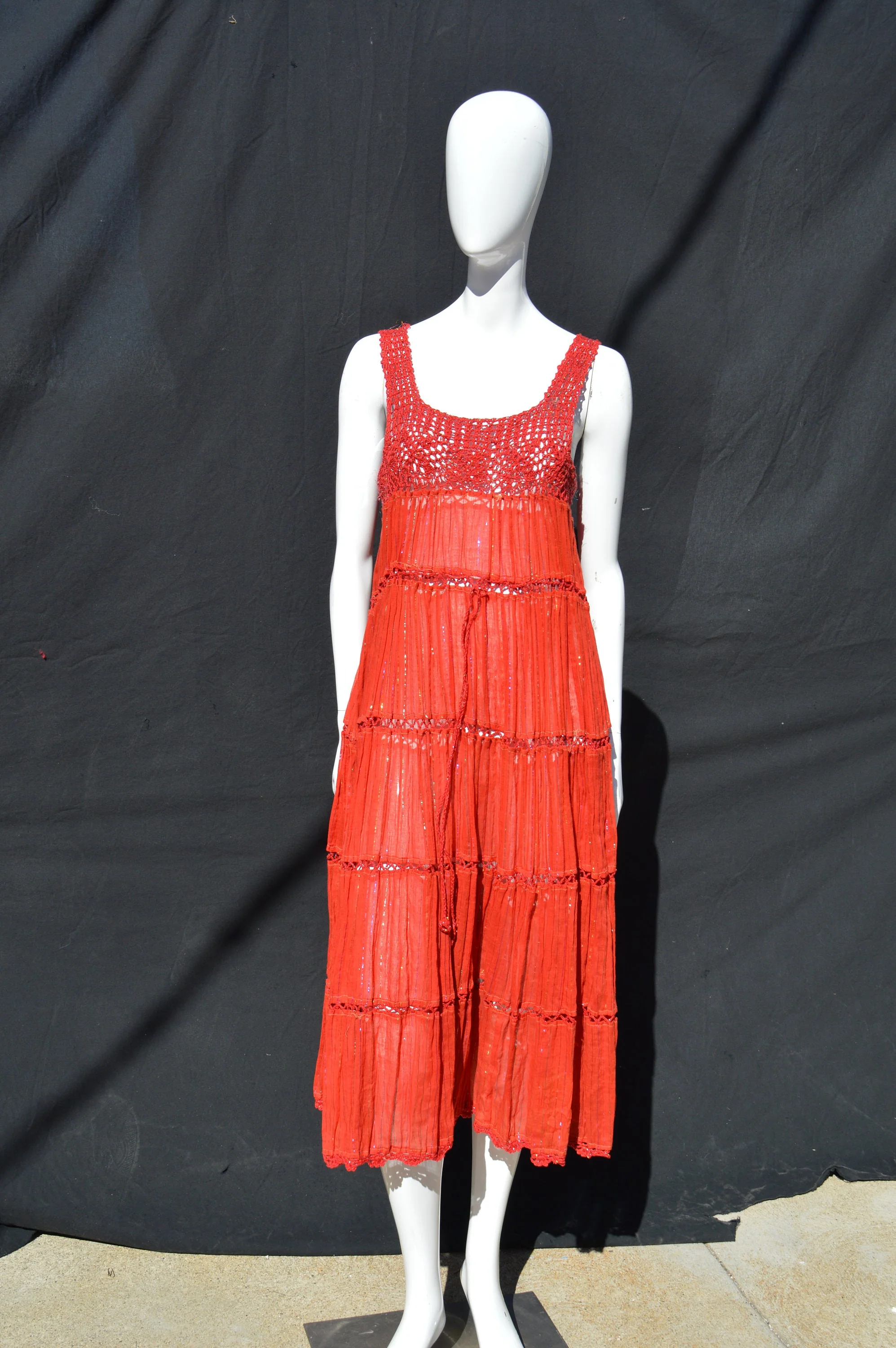 Vintage 70s Dress Crocheted Sundress Sheer Gauzy Cotton Metallic Rainbow Thread Sexy One Size Festival Dress - Image 4