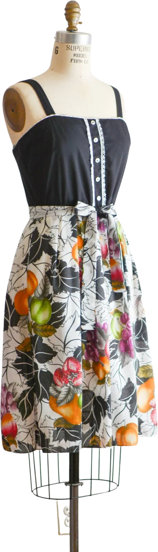 Vintage 70s Dress Fruit Print Black Strawberry Novelty Print Size Small Leaves Fruity Fall by Gerri G