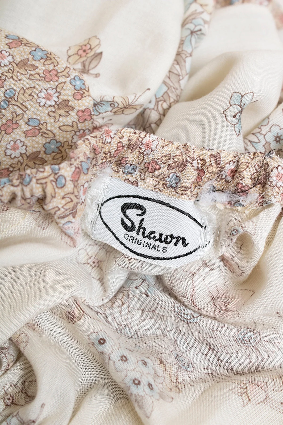 Vintage 70s Dress - Off The Shoulder Floral Cream Tiered Skirt Long Billowy Sleeves Pink Brown Tan Butterfly Print Small Medium by Shawn Originals - Image 10