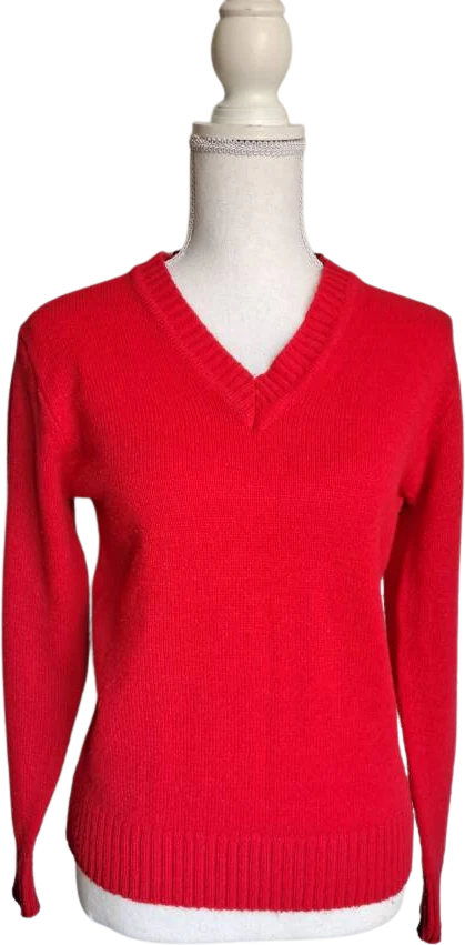 70s Vintage Bright Red Pullover V-neck Sweater By Empire