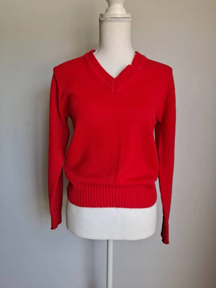 70s Vintage Bright Red Pullover V-neck Sweater By Empire - Image 3
