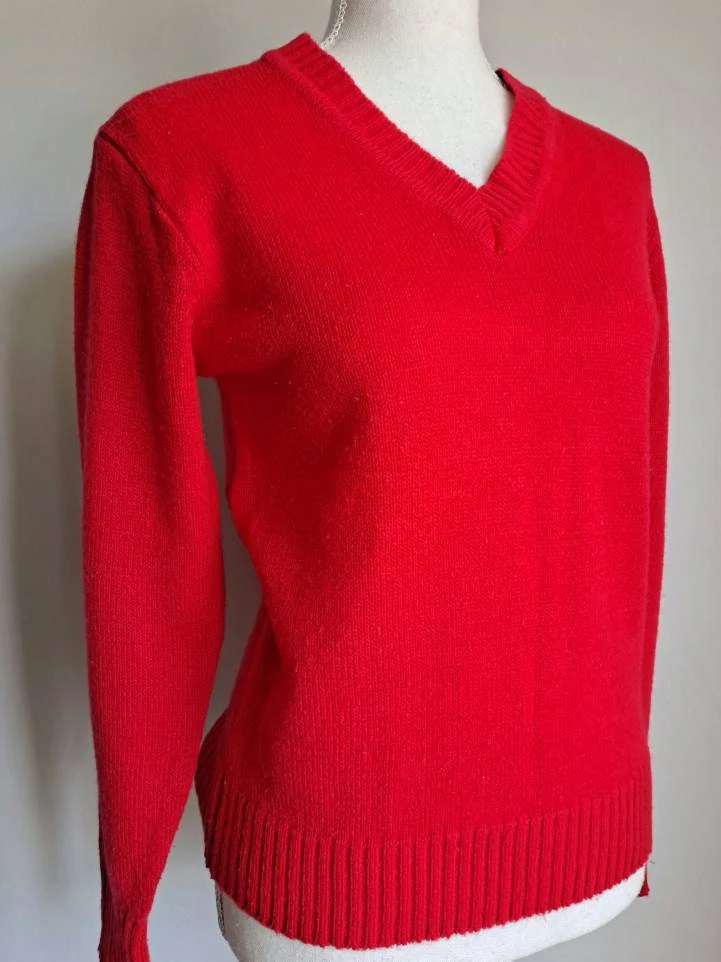 70s Vintage Bright Red Pullover V-neck Sweater By Empire - Image 4