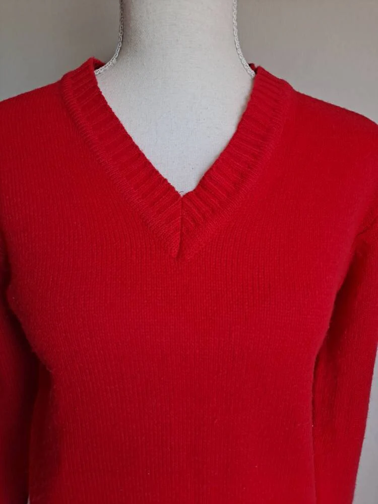 70s Vintage Bright Red Pullover V-neck Sweater By Empire - Image 6