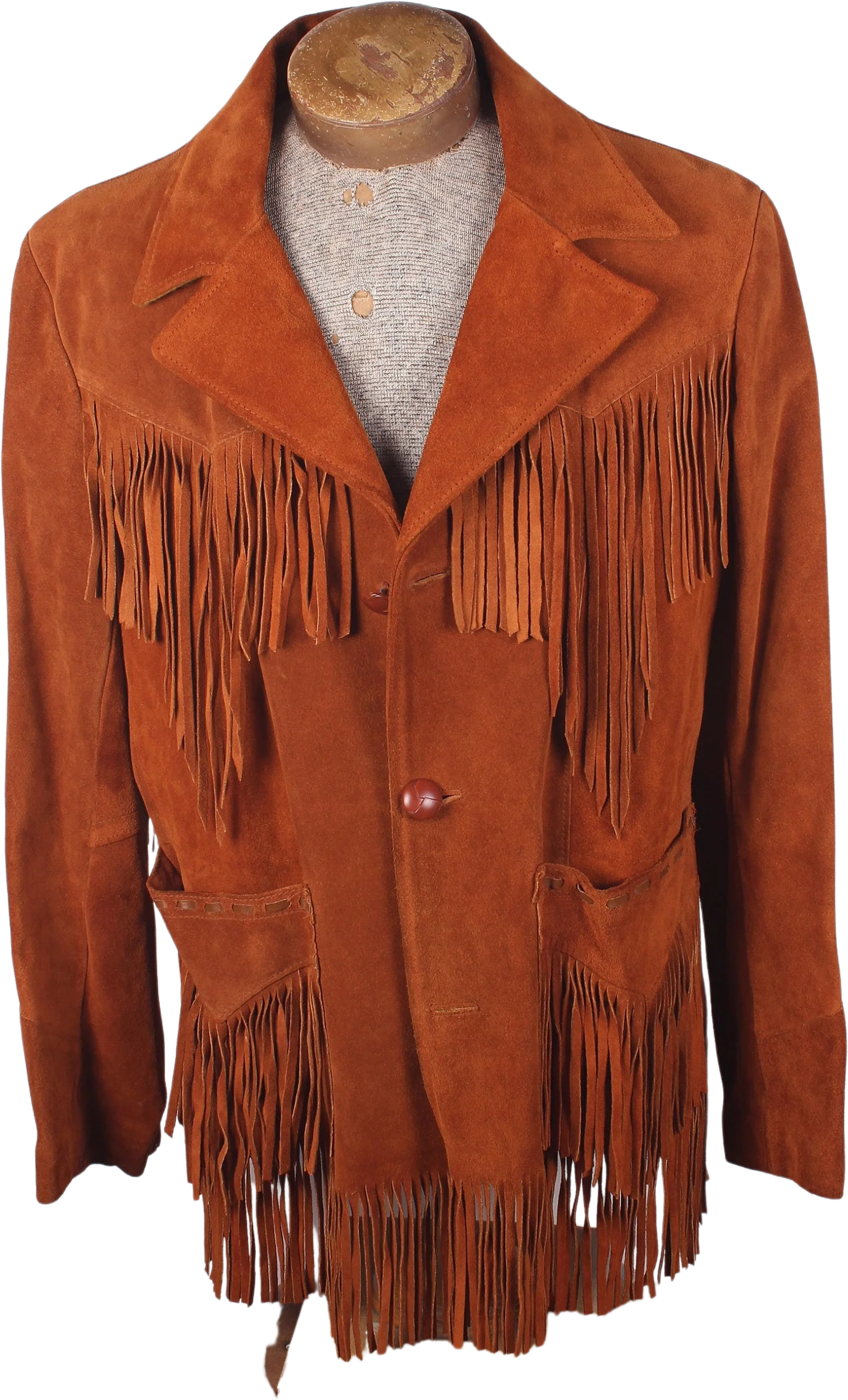 Vintage 70s Era Brown Suede Men's Western Cowboy Easy Rider Coat Costume Pioneer Wear Brand by Pioneer Wear