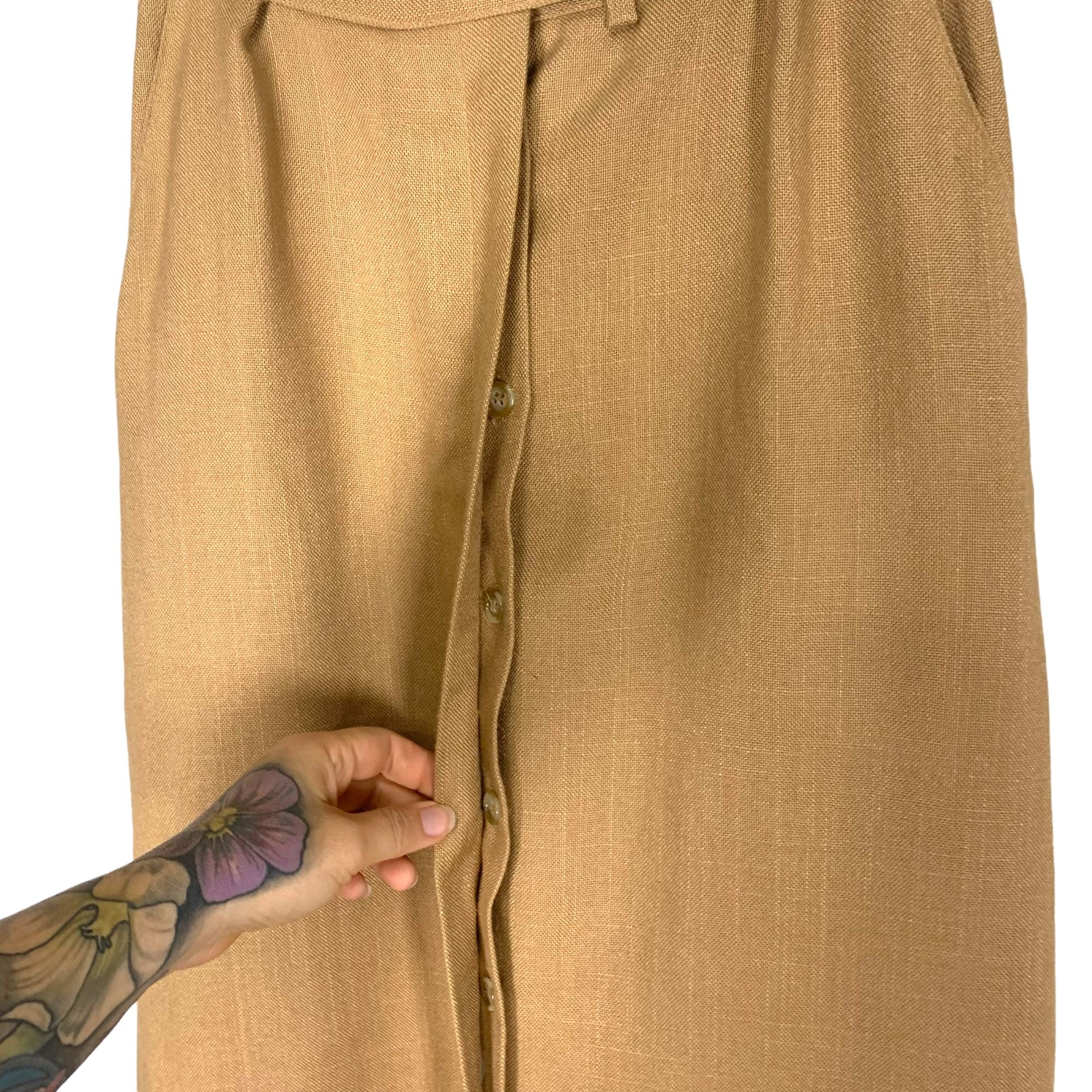 Vintage 70s Evan Picone Tan Button Up Straight Midi Skirt by Evan Picone - Image 2