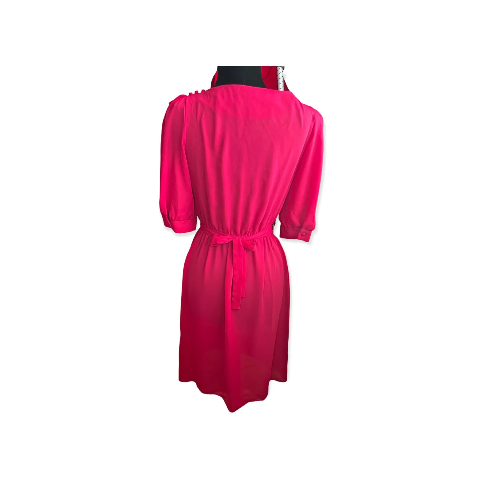 Vintage 70s Fall Magenta Pink Fuschia Lace Babydoll Quarter Length Sleeve Dress Small/ Med - Image 2
