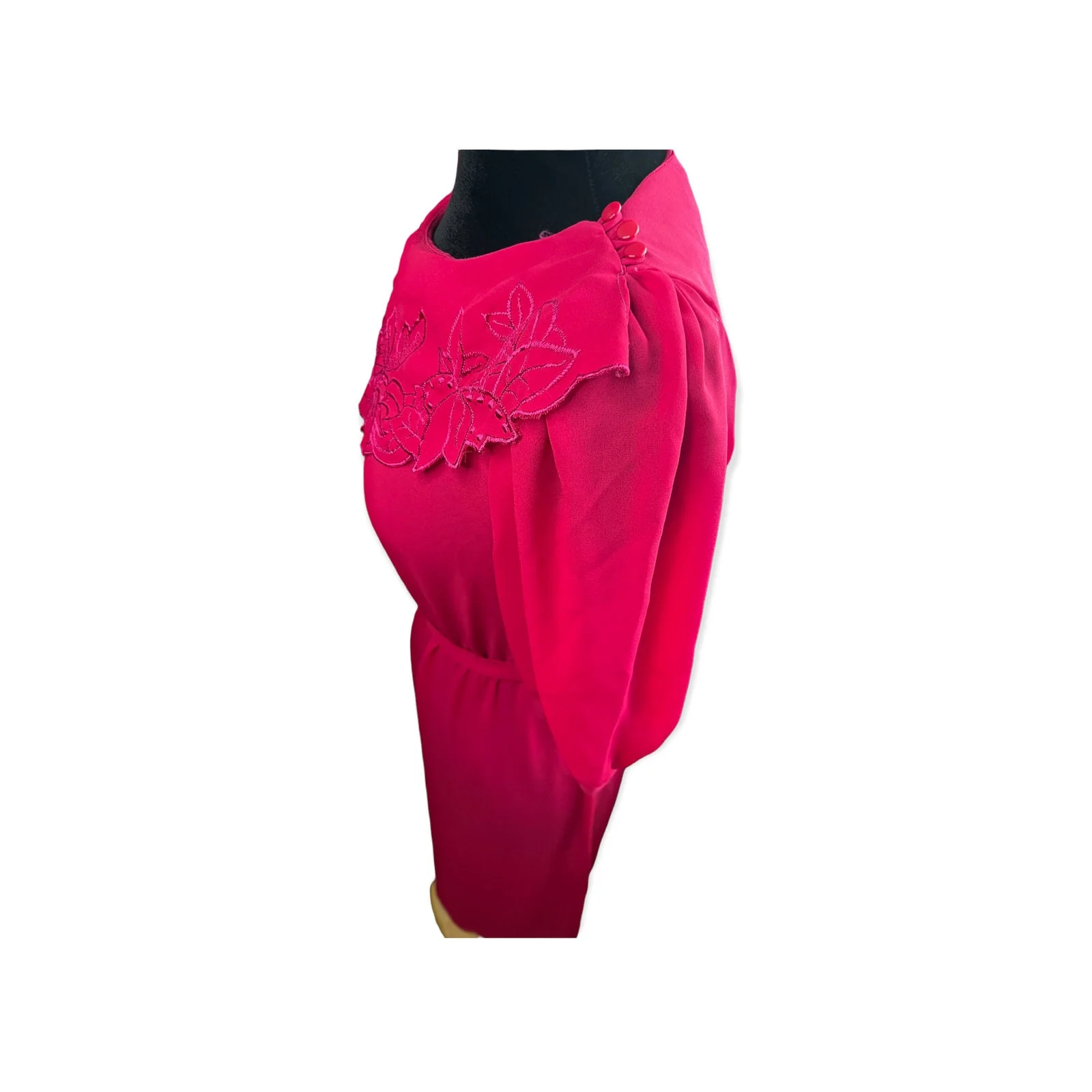 Vintage 70s Fall Magenta Pink Fuschia Lace Babydoll Quarter Length Sleeve Dress Small/ Med - Image 5