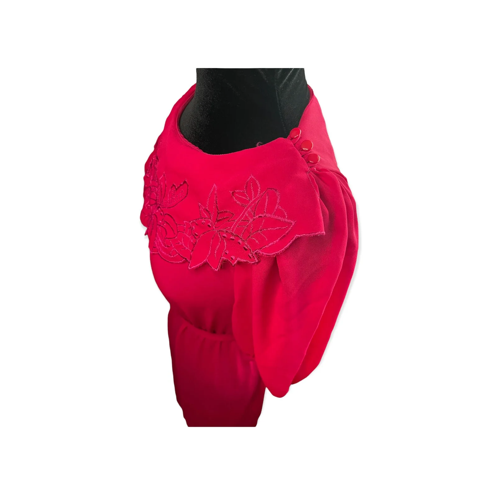Vintage 70s Fall Magenta Pink Fuschia Lace Babydoll Quarter Length Sleeve Dress Small/ Med - Image 6