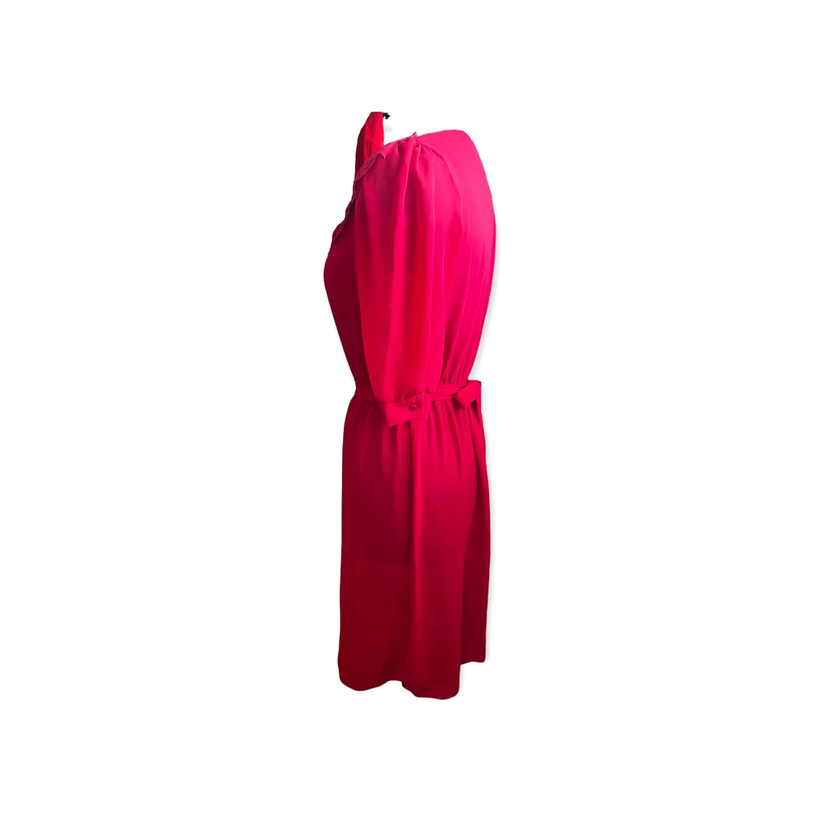Vintage 70s Fall Magenta Pink Fuschia Lace Babydoll Quarter Length Sleeve Dress Small/ Med - Image 7