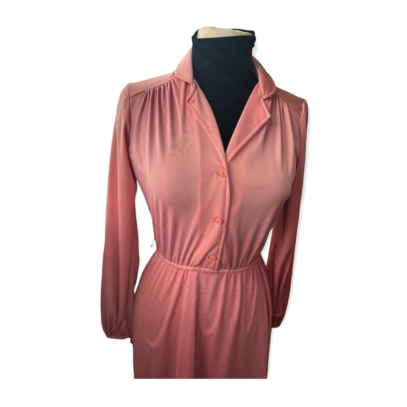 Vintage 70s Fall Mauve Pink Blush Long Sleeve Midi Dress Size Med L by Trolley Car - Image 3