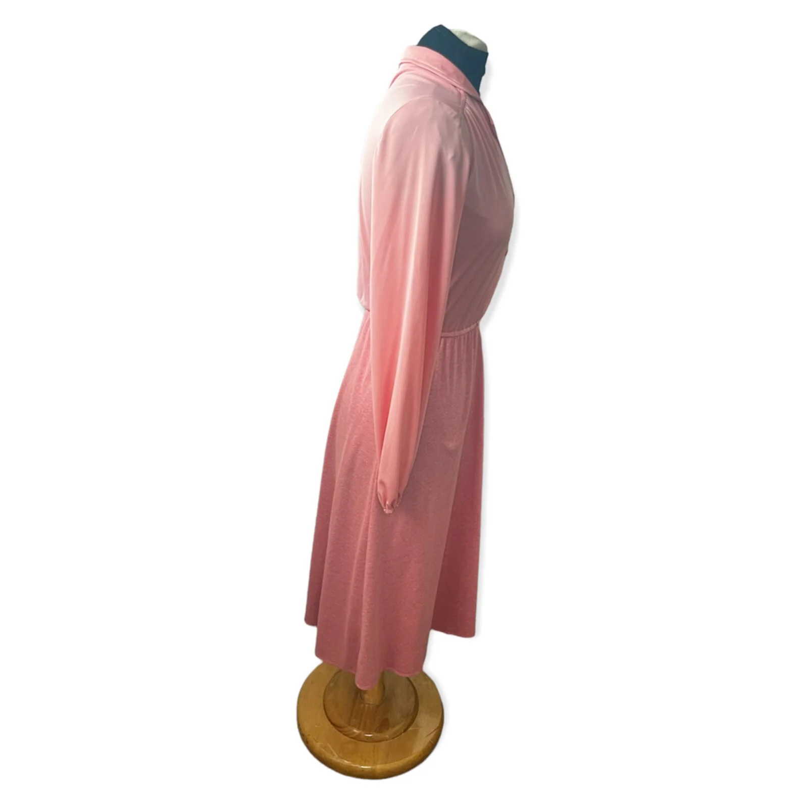 Vintage 70s Fall Mauve Pink Blush Long Sleeve Midi Dress Size Med L by Trolley Car - Image 4