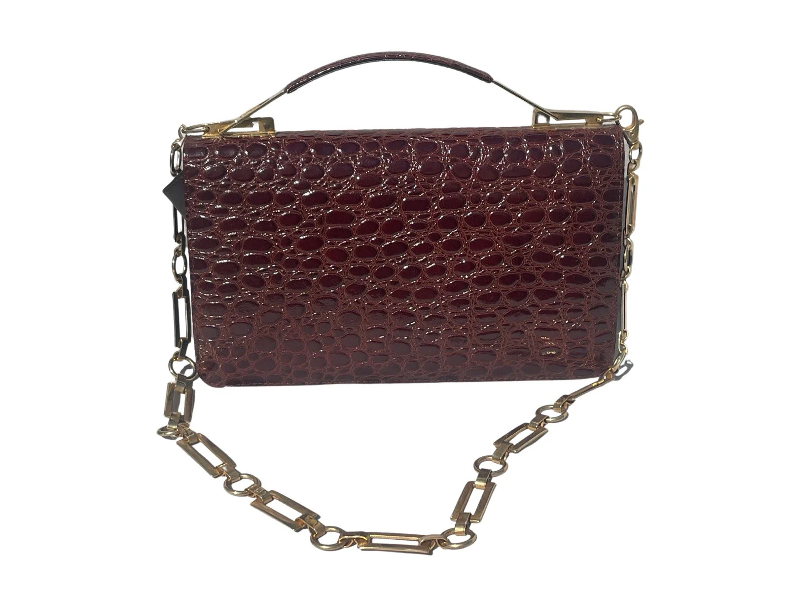 Vintage 70s Faux Alligator Vegan Purse Bag Handbag with Matching Coin Purse Wallet Gold Chain Strap Can Be Used As a Clutch - Image 3