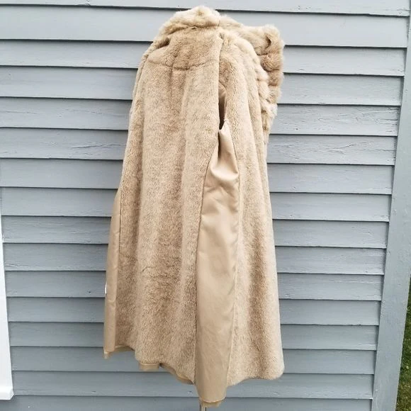 Vintage 70s Faux Fur Hooded Cotton Blend Belted Trench Coat Lg by Smug - Image 6