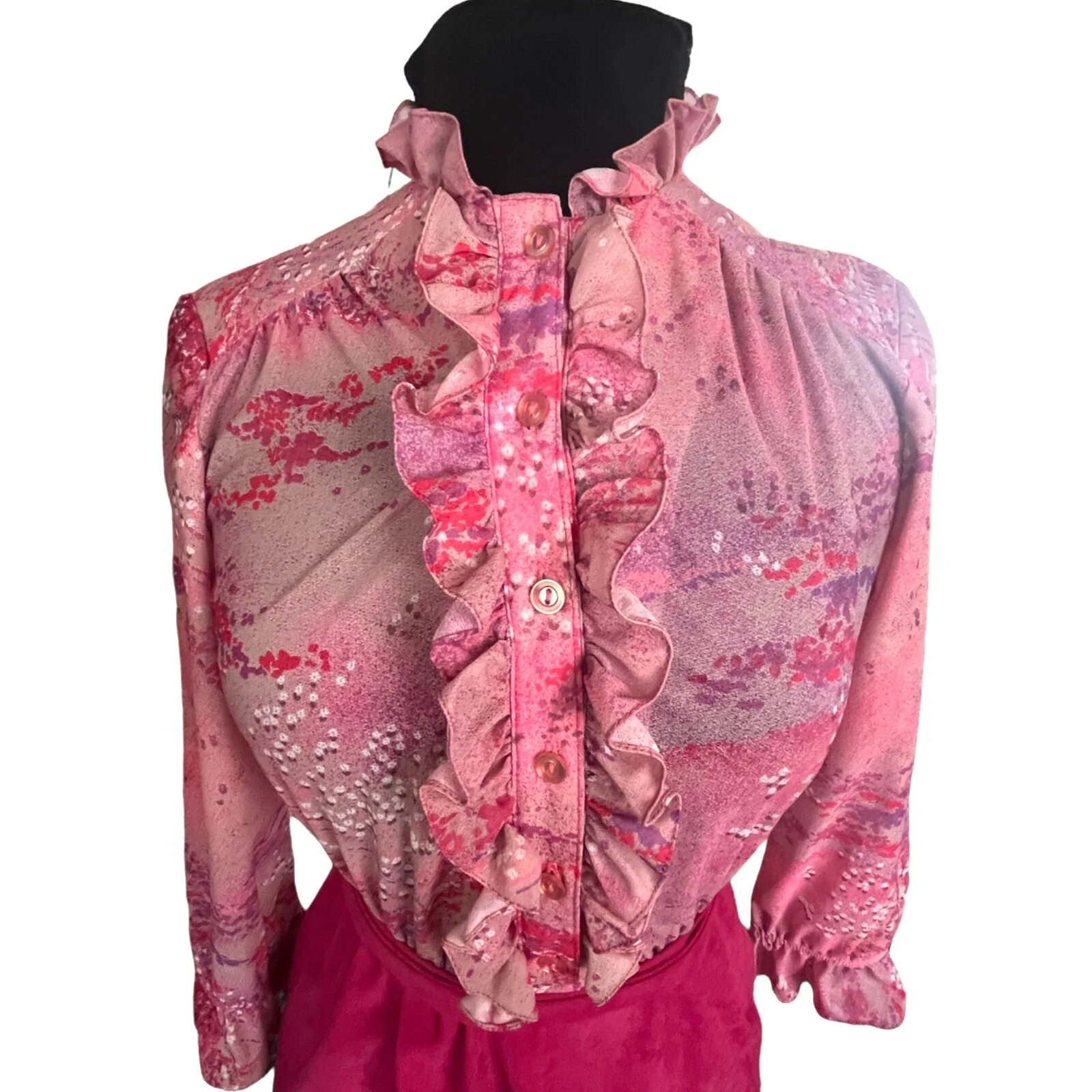 Vintage 70s Floral Abstract Ruffle Suede Dress 8 Small/med Fall Work by Amy Deb - Image 5